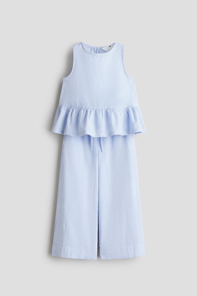 2-piece cotton seersucker set - Dusty blue/Striped - 1