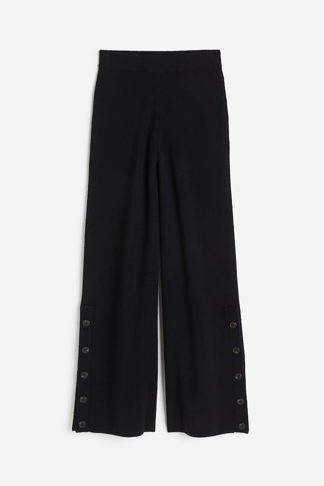 Wool button-detail trousers - Black - 2