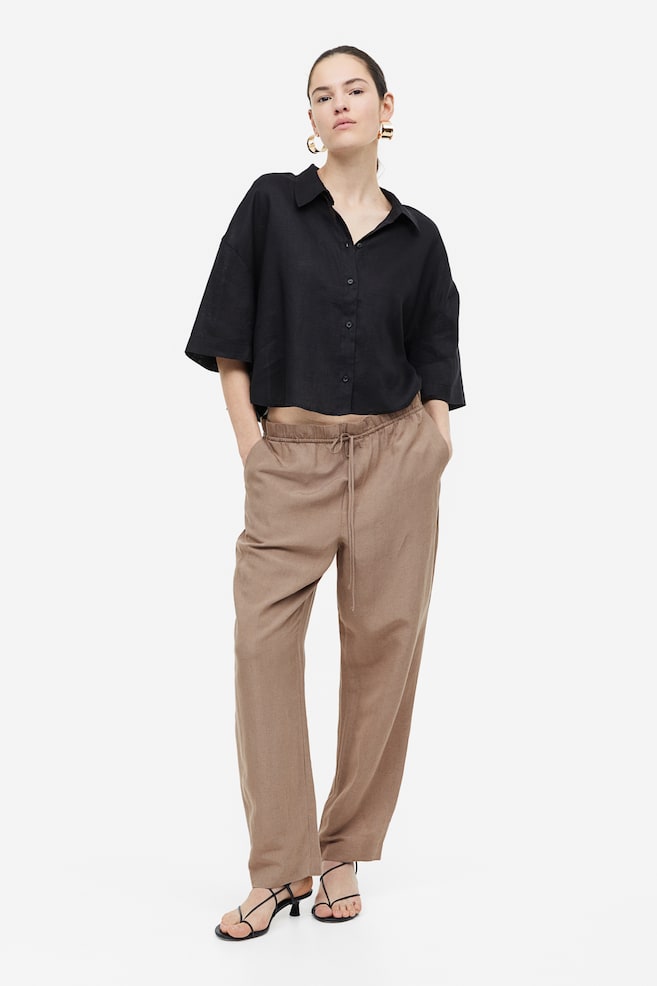Linen-blend tapered trousers - Beige/Black/Light beige/White - 1