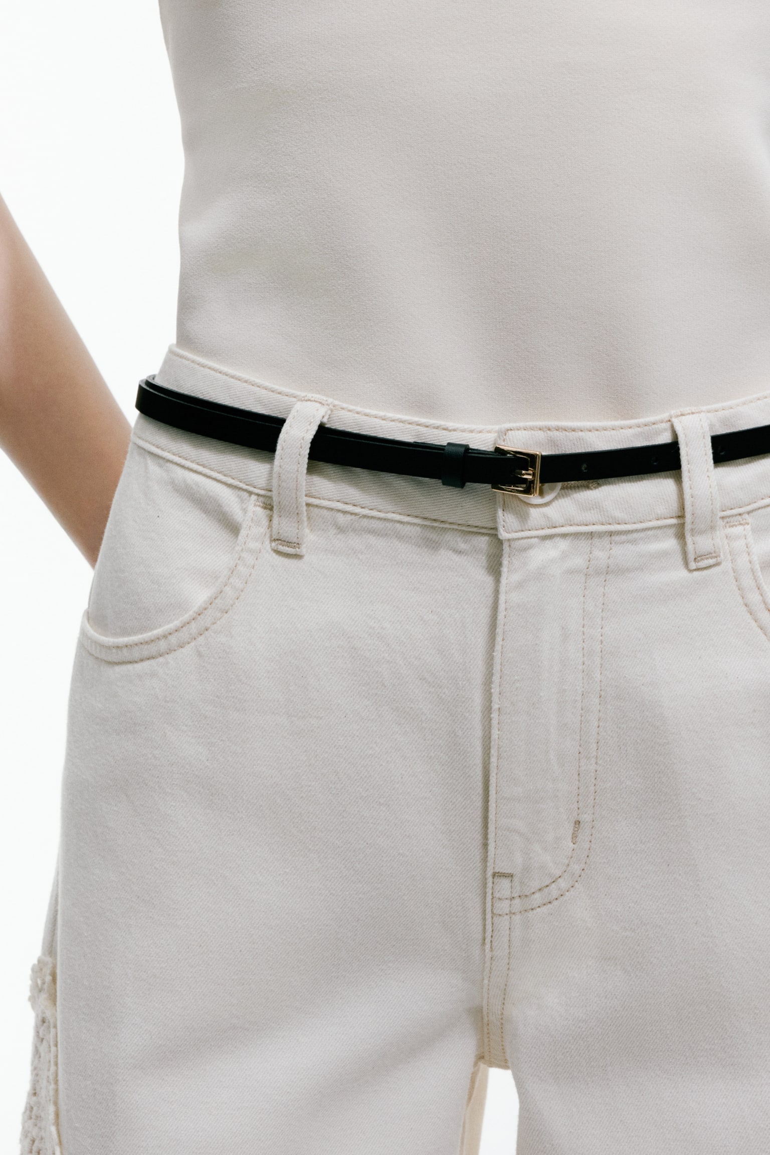 Ceinture en cuir fendu-Noir - 3