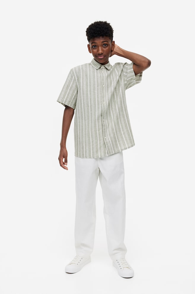 Linen-blend shirt - Grey-green/Striped/Light beige/Light blue/Striped - 2