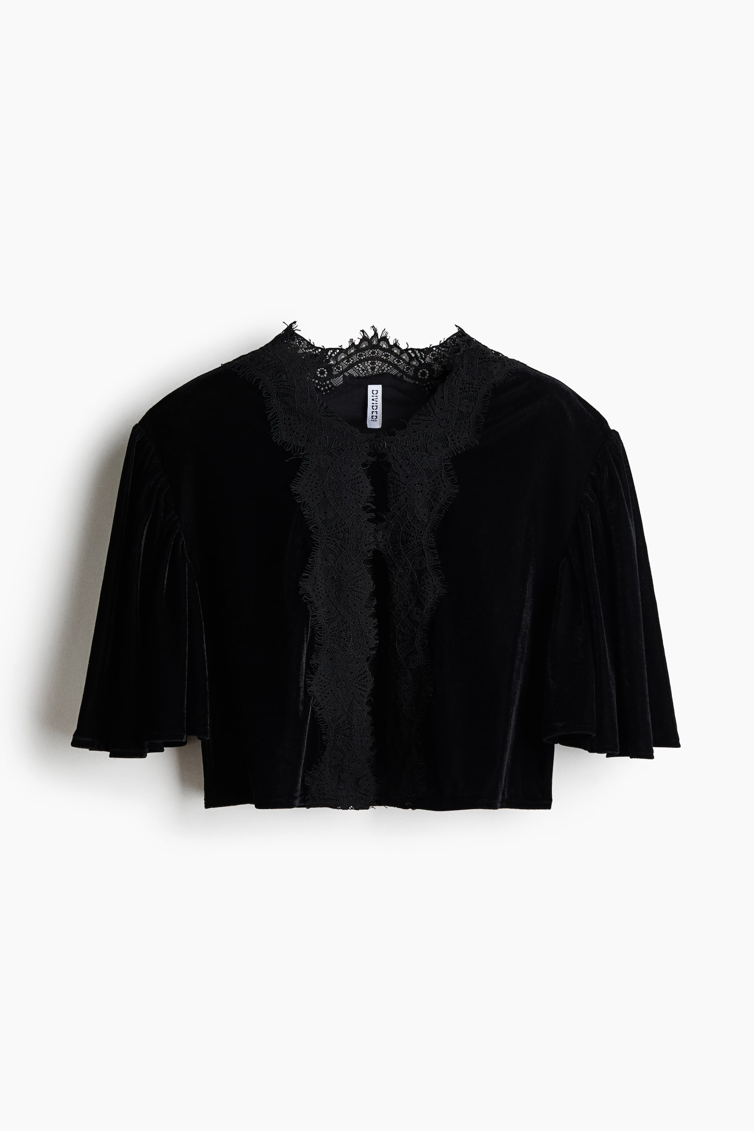 Женский топ H&M Lace-Trimmed Velour Top, цвет: Чёрный — фото 1