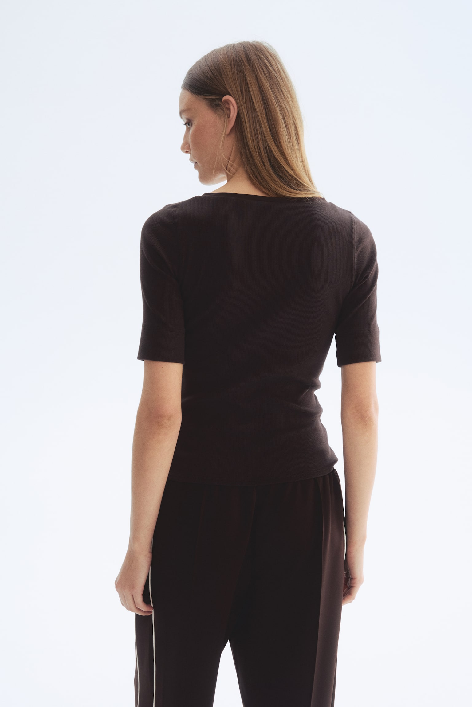 Ribbed cotton top - Dark brown/White/Black/Dark khaki green - 3