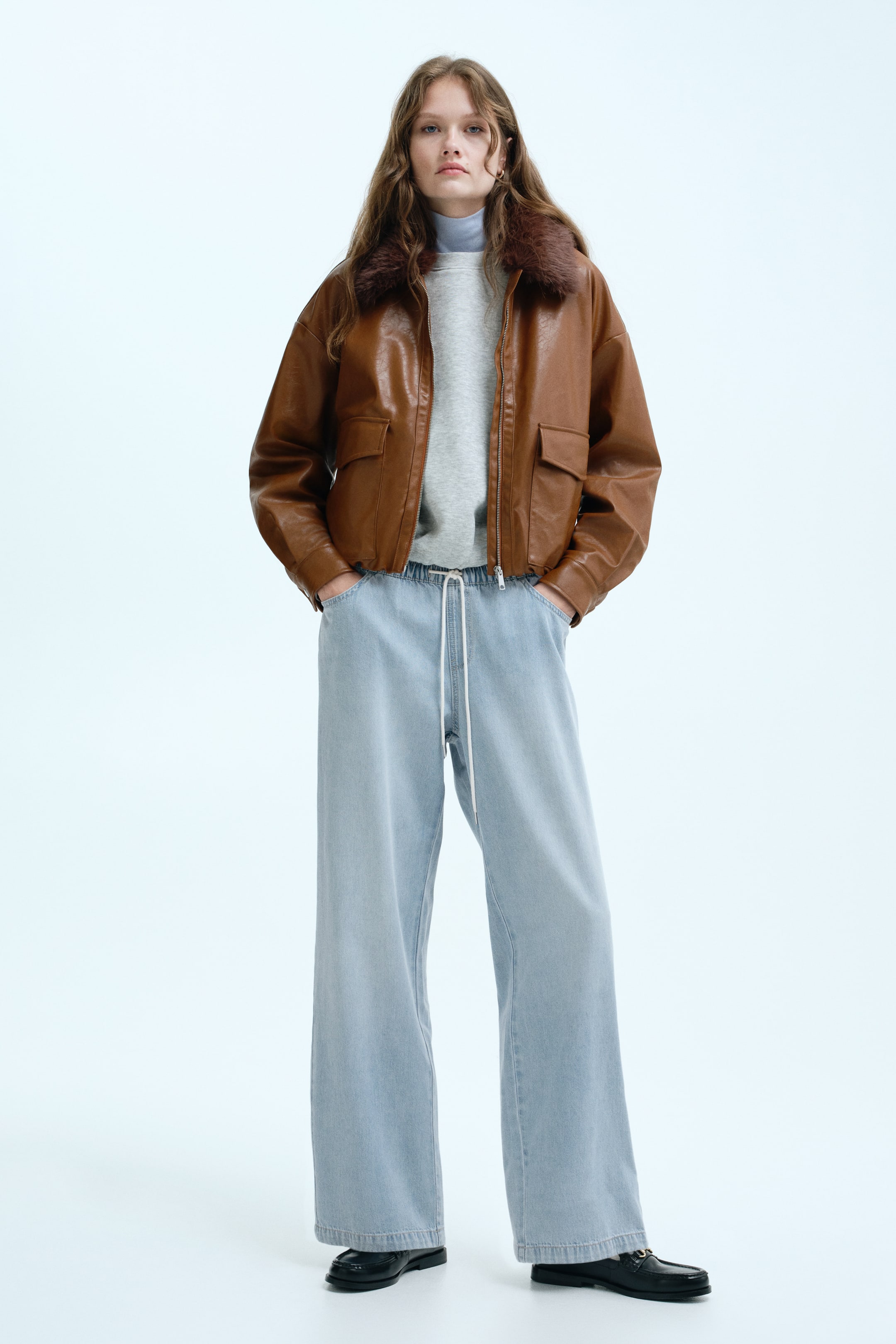 이미지 확대 보기: 데님 드로스트링 팬츠 - 페일 데님 블루 - 여성 | H&M KR 1