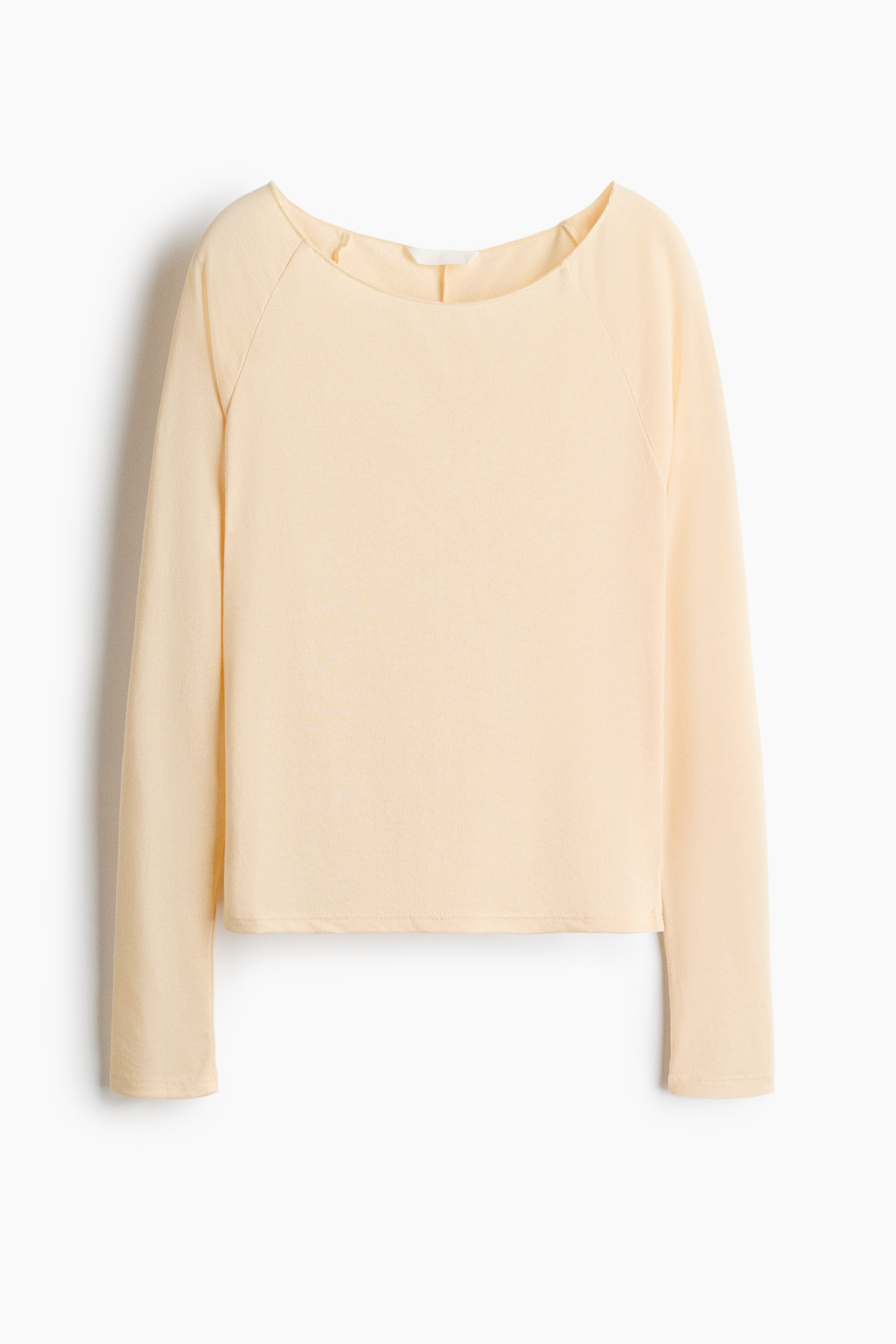 Fine-knit boat-neck top - Yellow/White