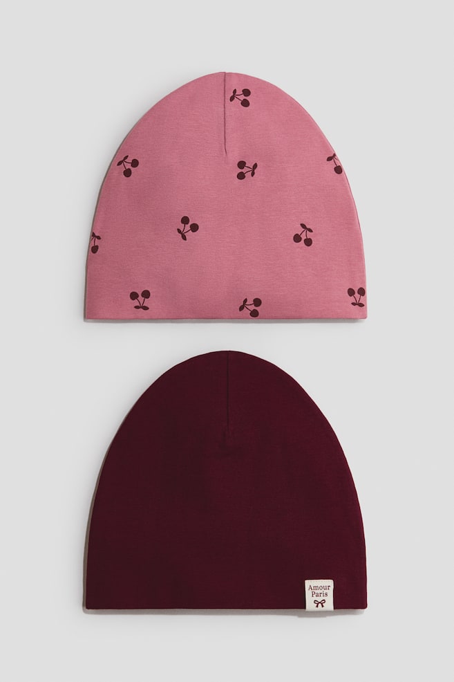2-pack cotton beanies - Dark dusty pink/Cherries - 1