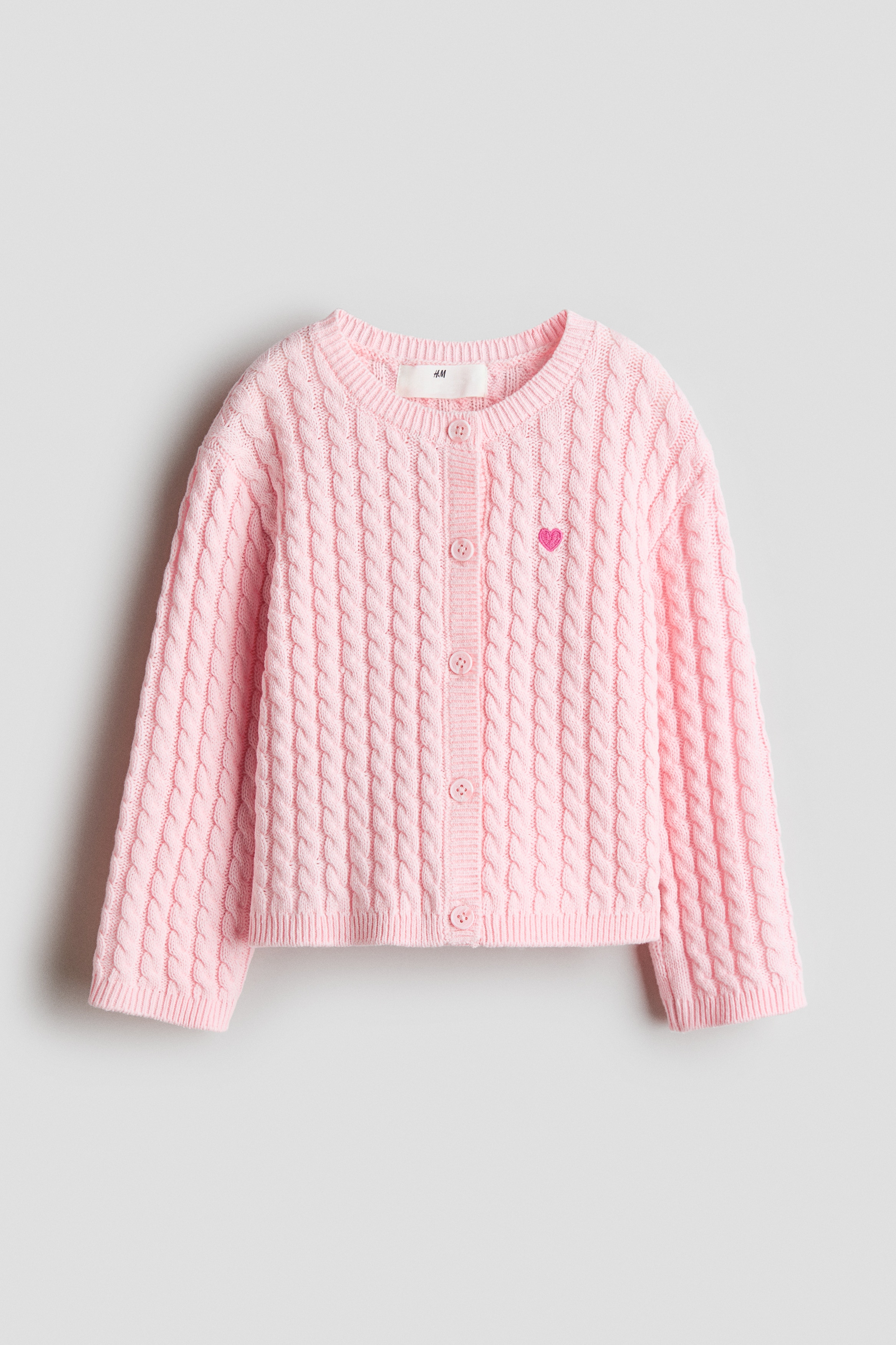 Flettestrikket cardigan - Rosa/Blå/Lys beige/Stripet
