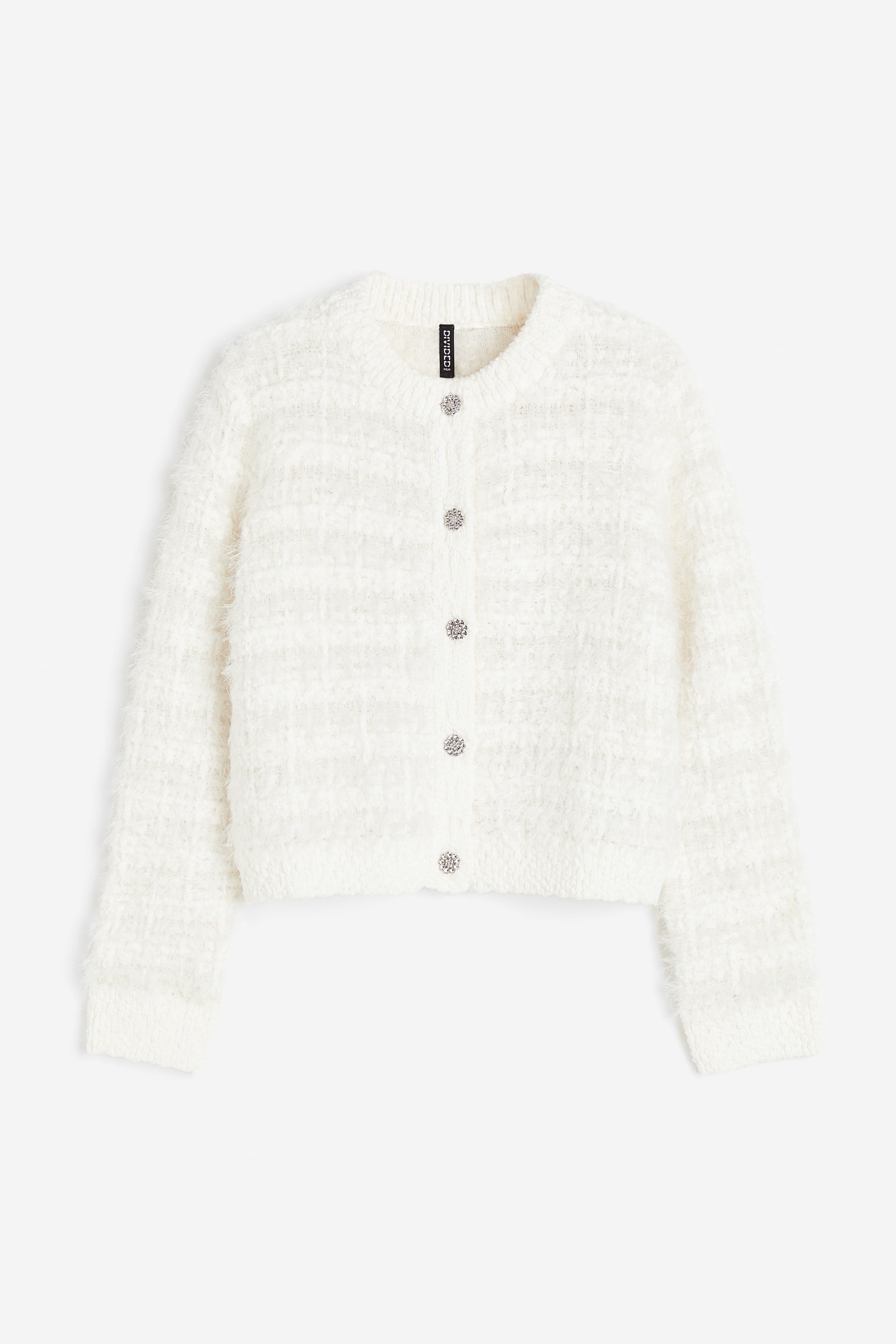 Rhinestone-button Fluffy-knit Cardigan