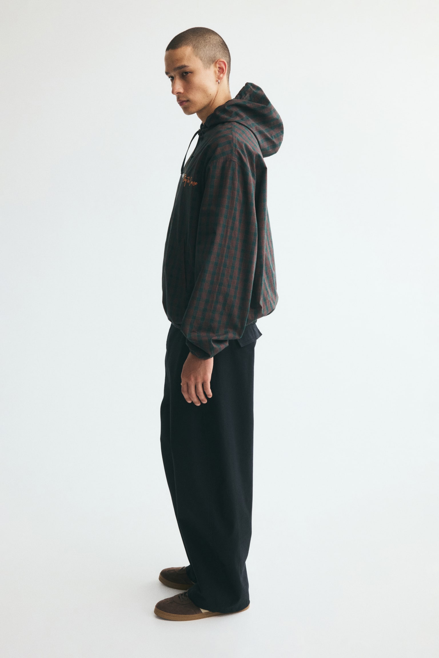 Мужская куртка H&M Hooded, цвет: Тёмный зелёный / Клетчатый — фото 7