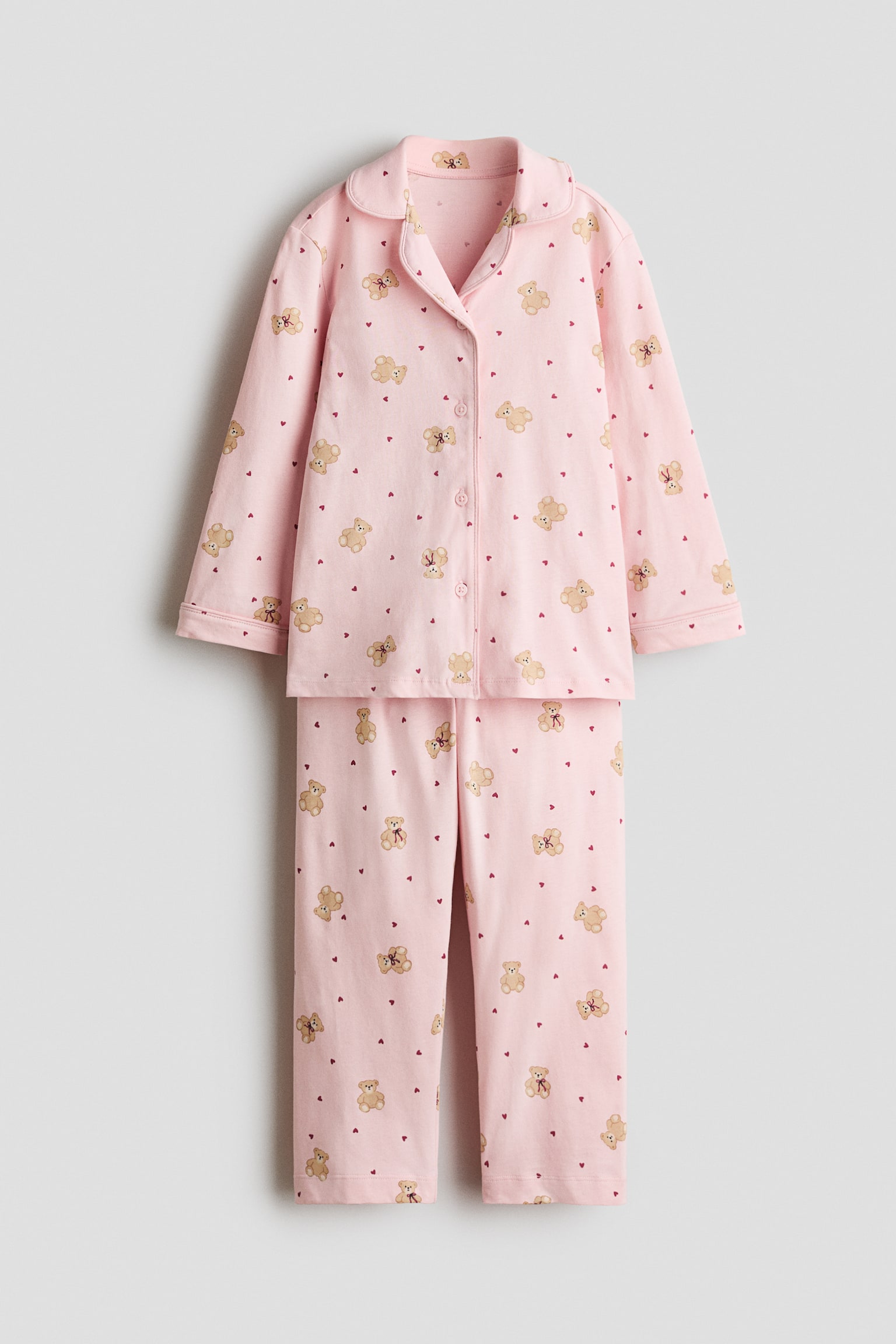 Pamuklu ve Baskılı Pijama Takımı - Tozlu pembe/Oyuncak ayılar