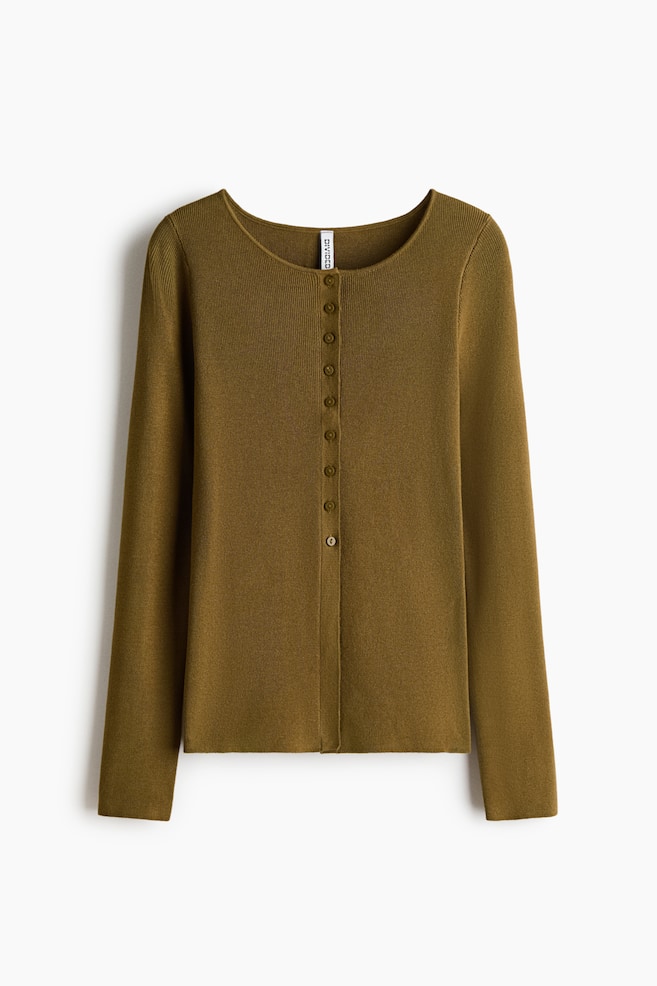 Rib-knit cardigan - Dark khaki green - 1
