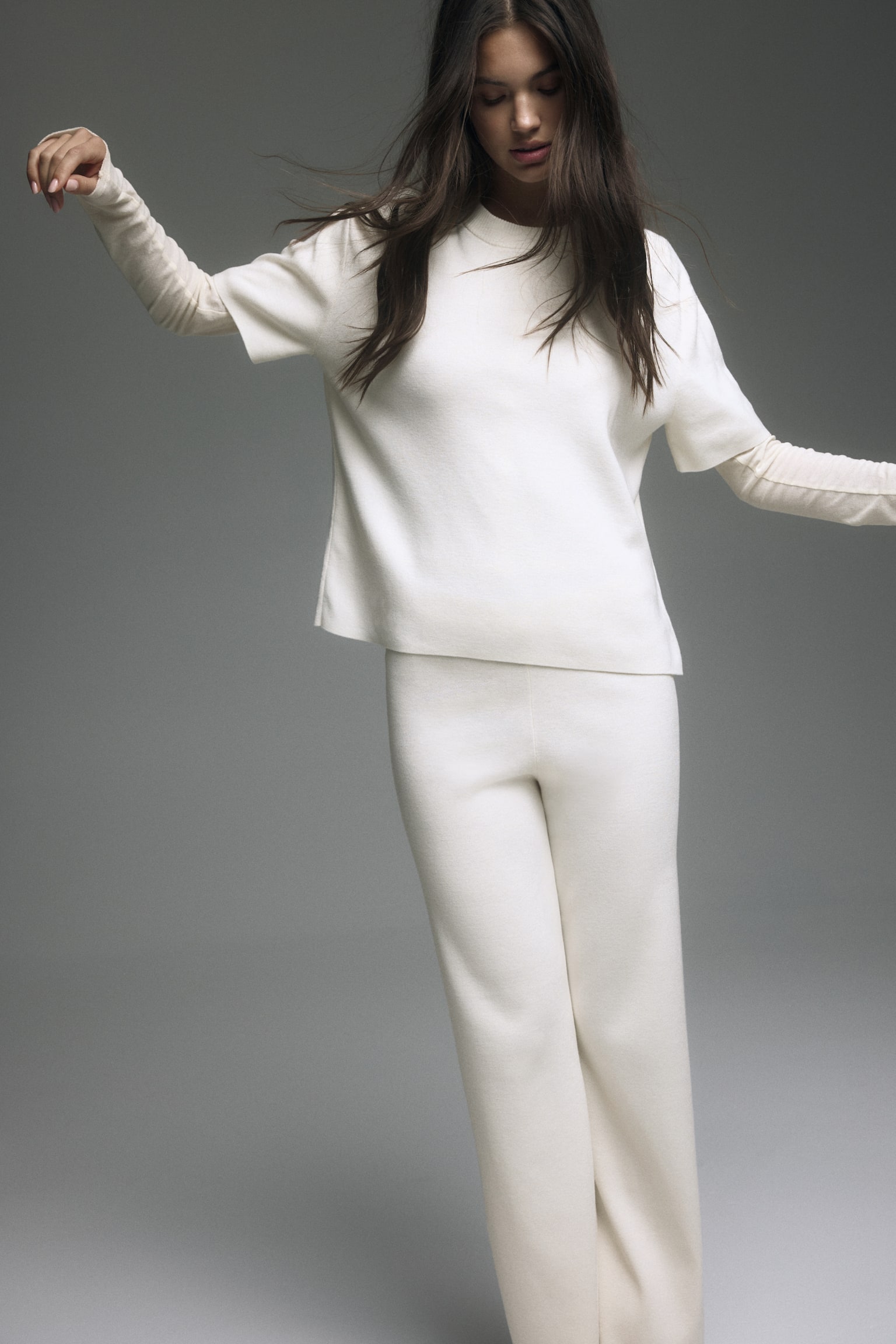 Fine-knit top - Cream/Burgundy - 3