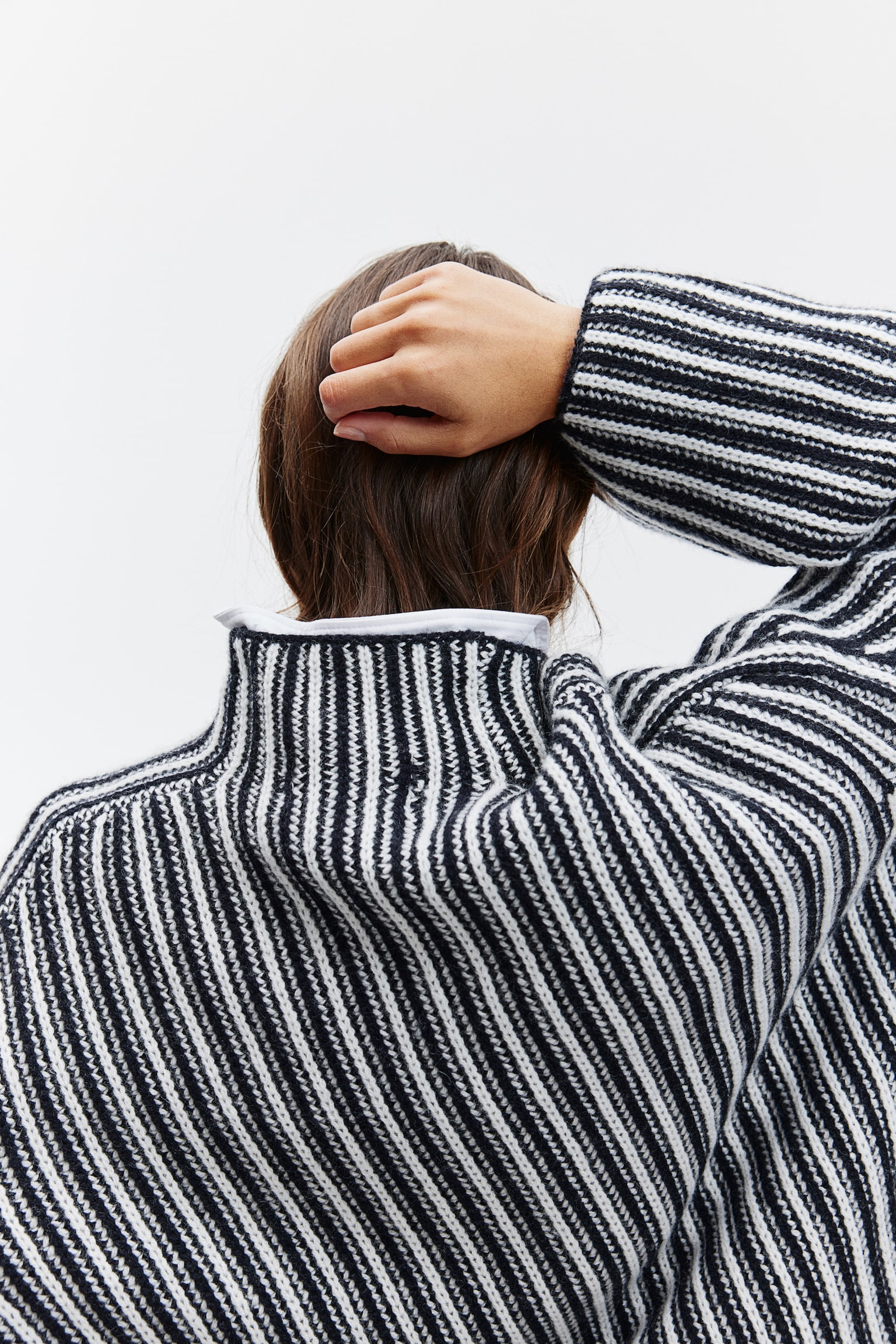 Oversized turtleneck wool jumper - Black/Striped - 6