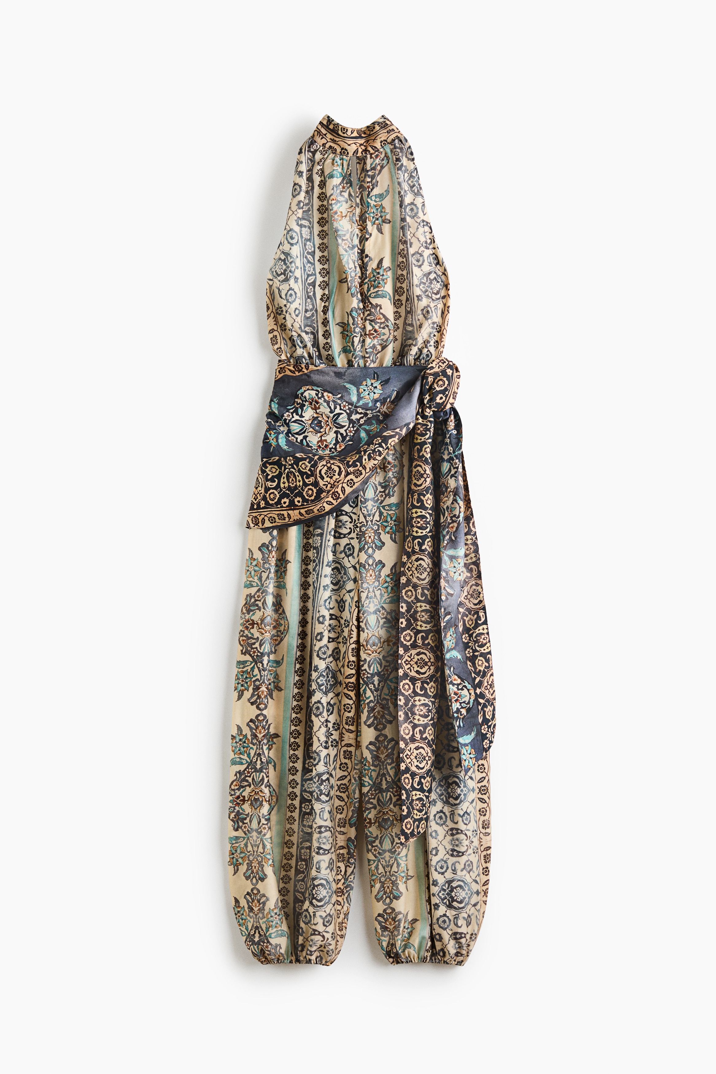 Tie-detail halterneck jumpsuit - Beige/Floral