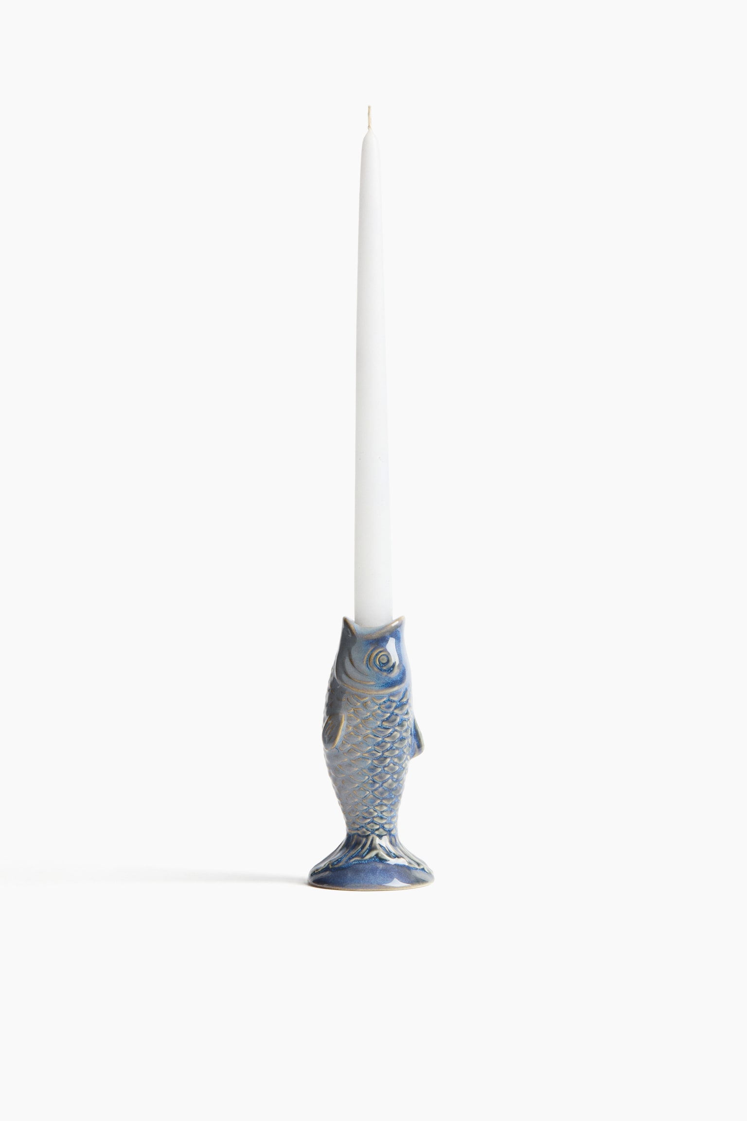 Stoneware Candlestick - Blue/Light beige