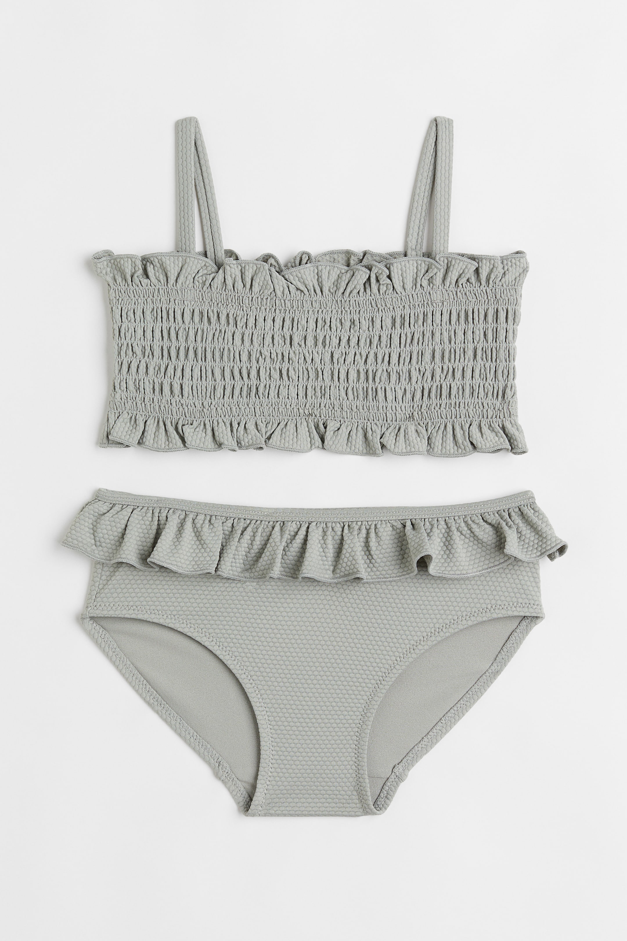 View larger image: Flounce-trimmed smocked bikini - Light grey-green - Kids | H&M 1
