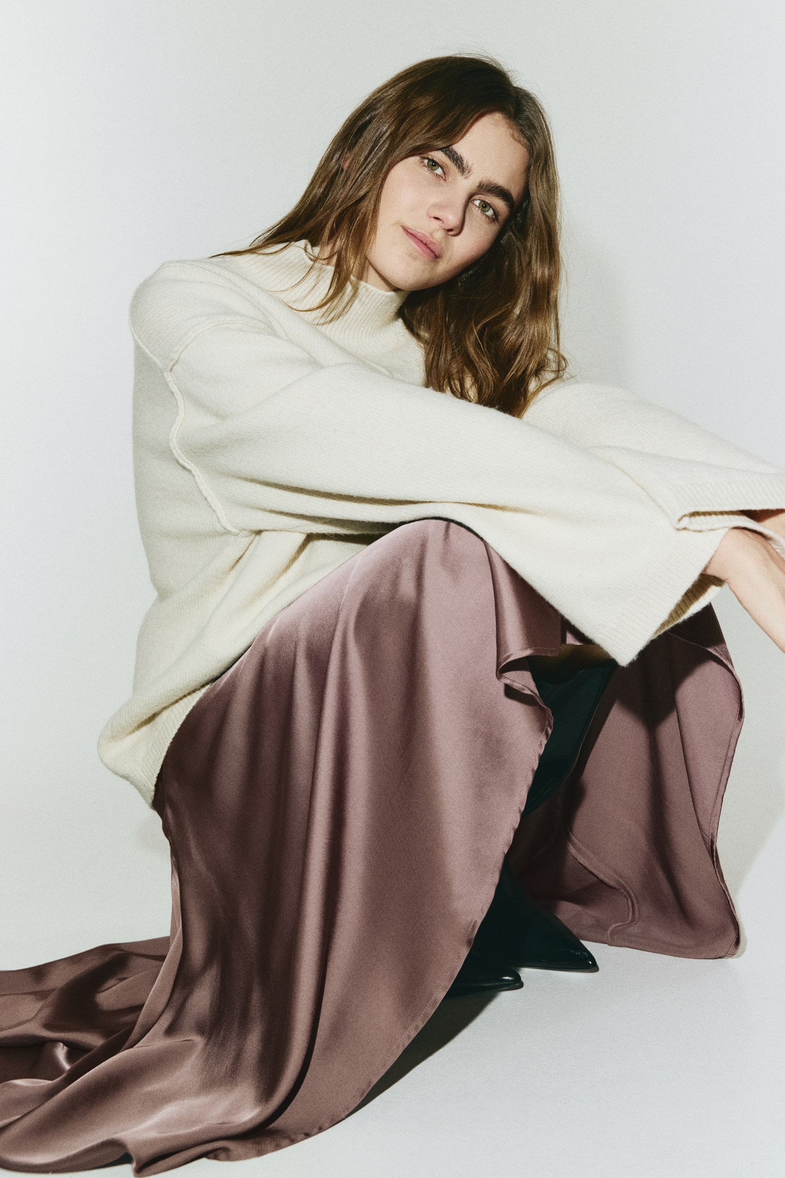 Satin twill skirt - Dark mauve/Dark brown - 7