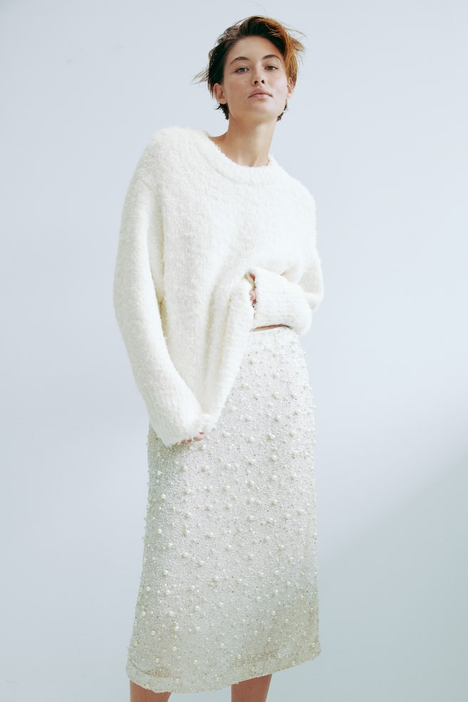 Fluffy-knit jumper - White/Black - 5