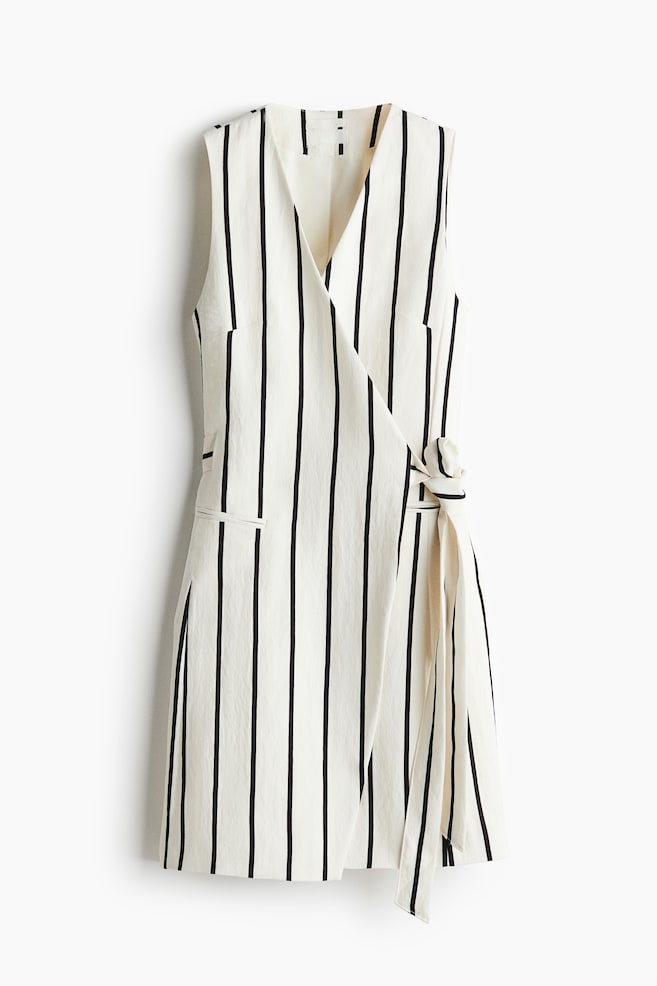 Robe blazer à fermeture croisée - Blanc/rayures noires - 1