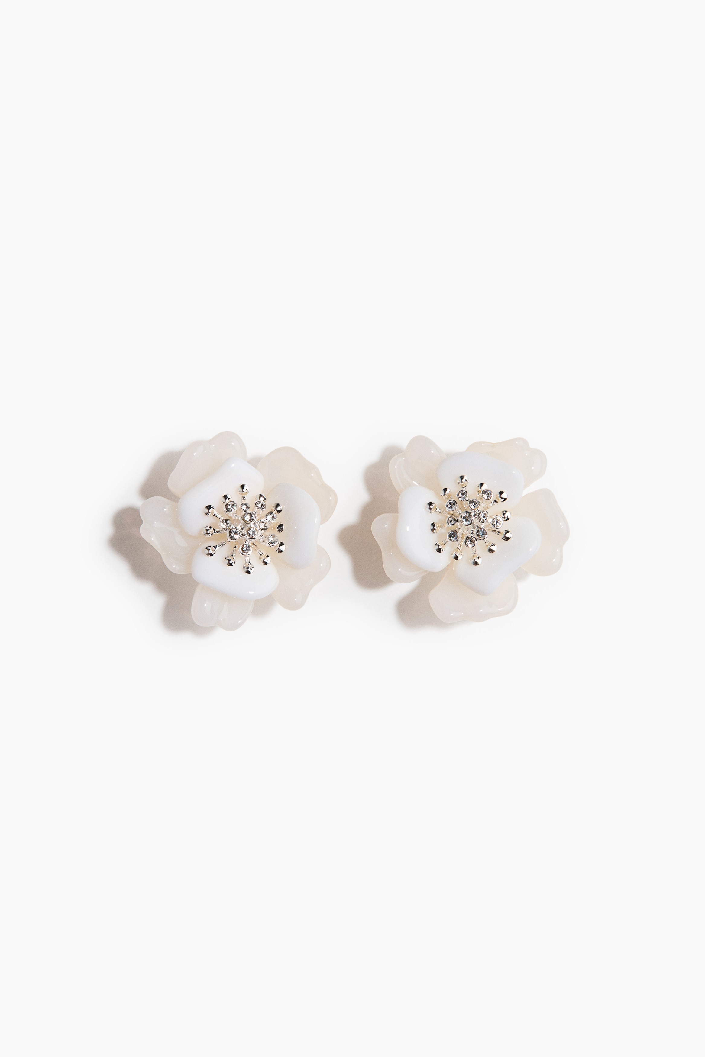 Flower-shaped earrings - Cream/Silver-coloured