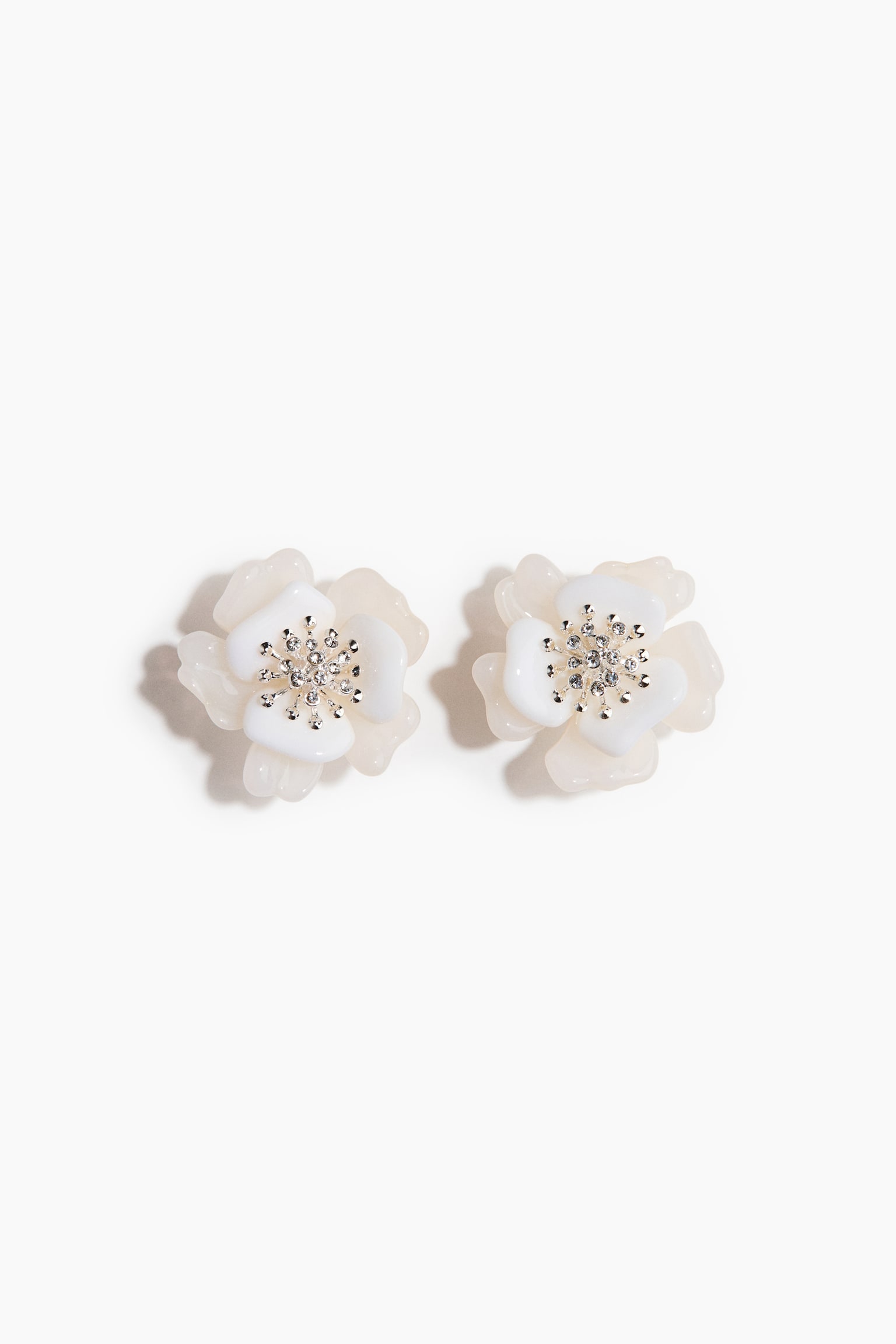 Pendientes en forma de flor - Crema/Plateado - 1