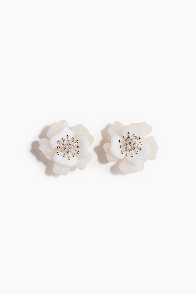 Flower-shaped earrings - Cream/Silver-coloured - 1
