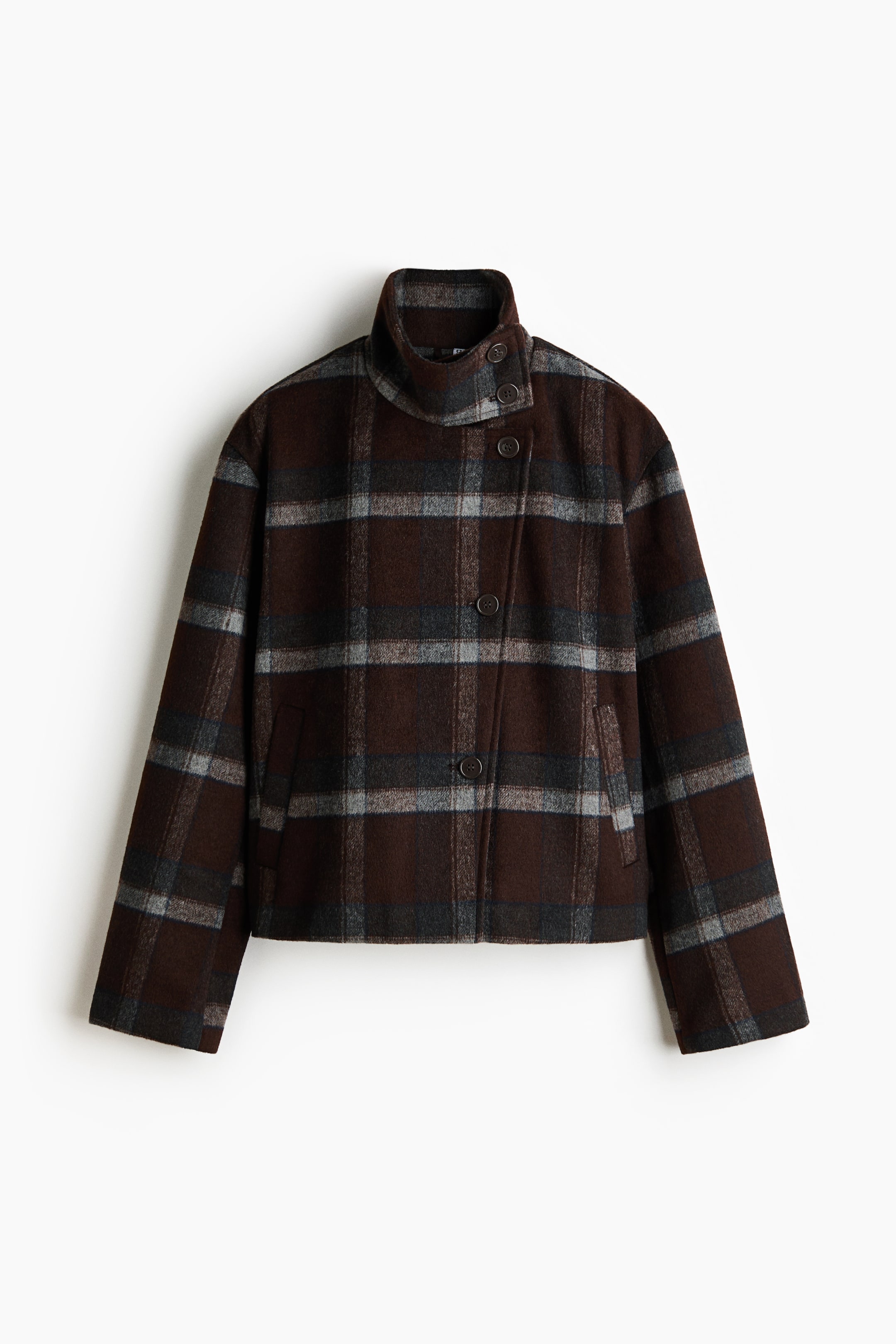View larger image: Felted Funnel-Collar Jacket - Brown/plaid - Ladies | H&M US 1