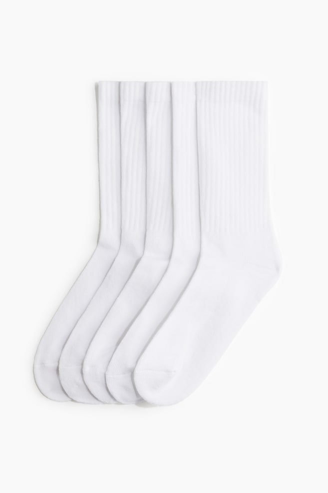 5-pack Ribbed Socks - White - 1