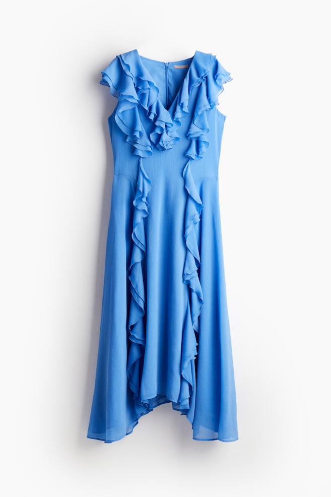 Abito in chiffon con volant - Blu/Bianco/fiori - 1