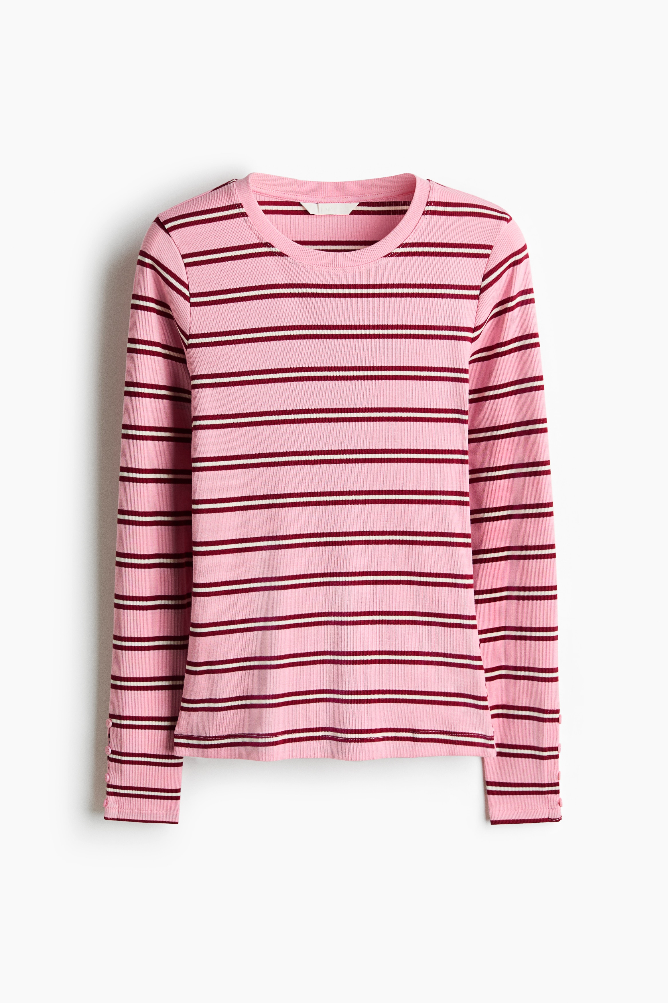Geripptes Shirt - Rosa/Gestreift/Weinrot/Gestreift
