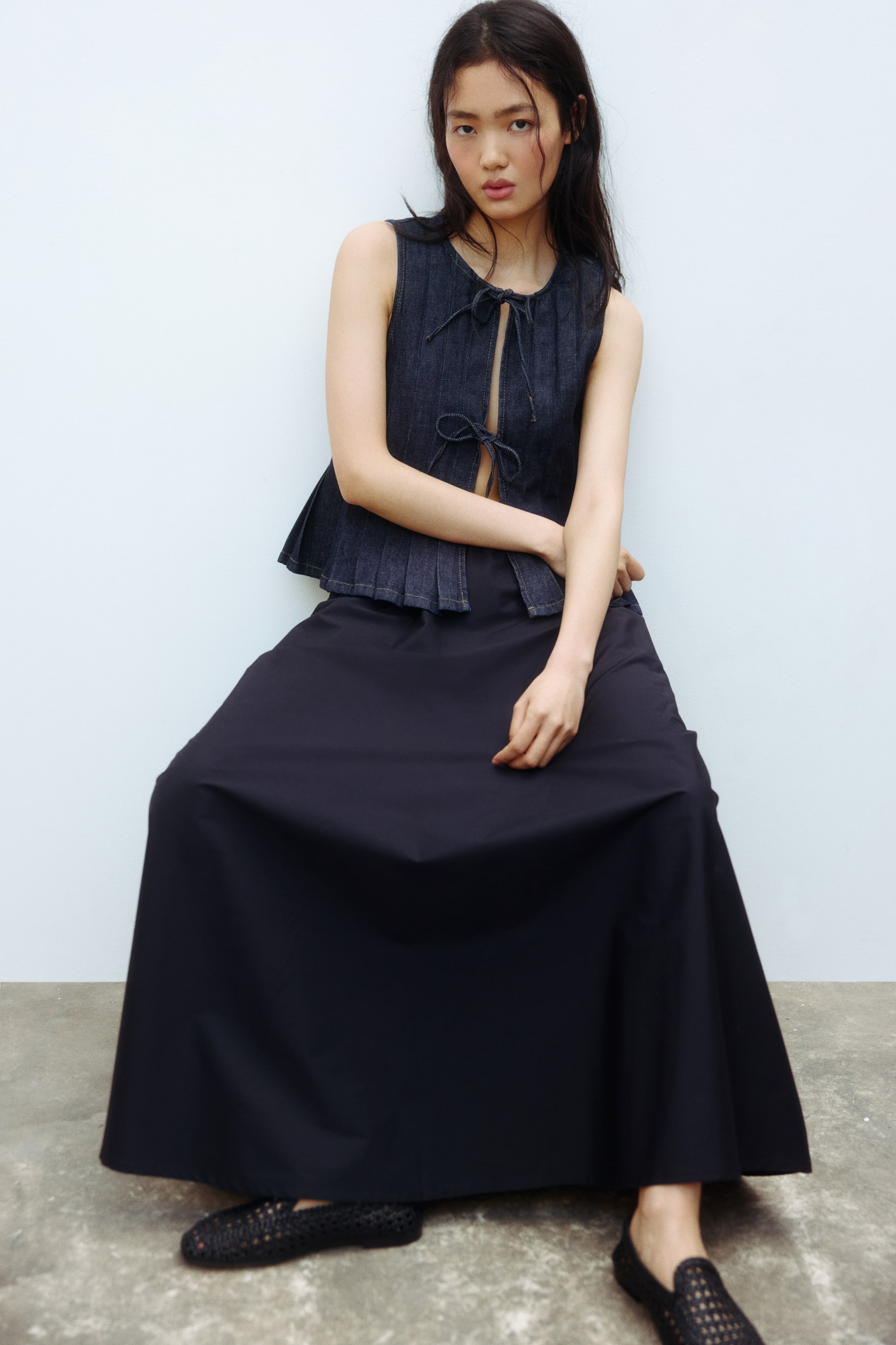 Tie-Detail Denim Vest