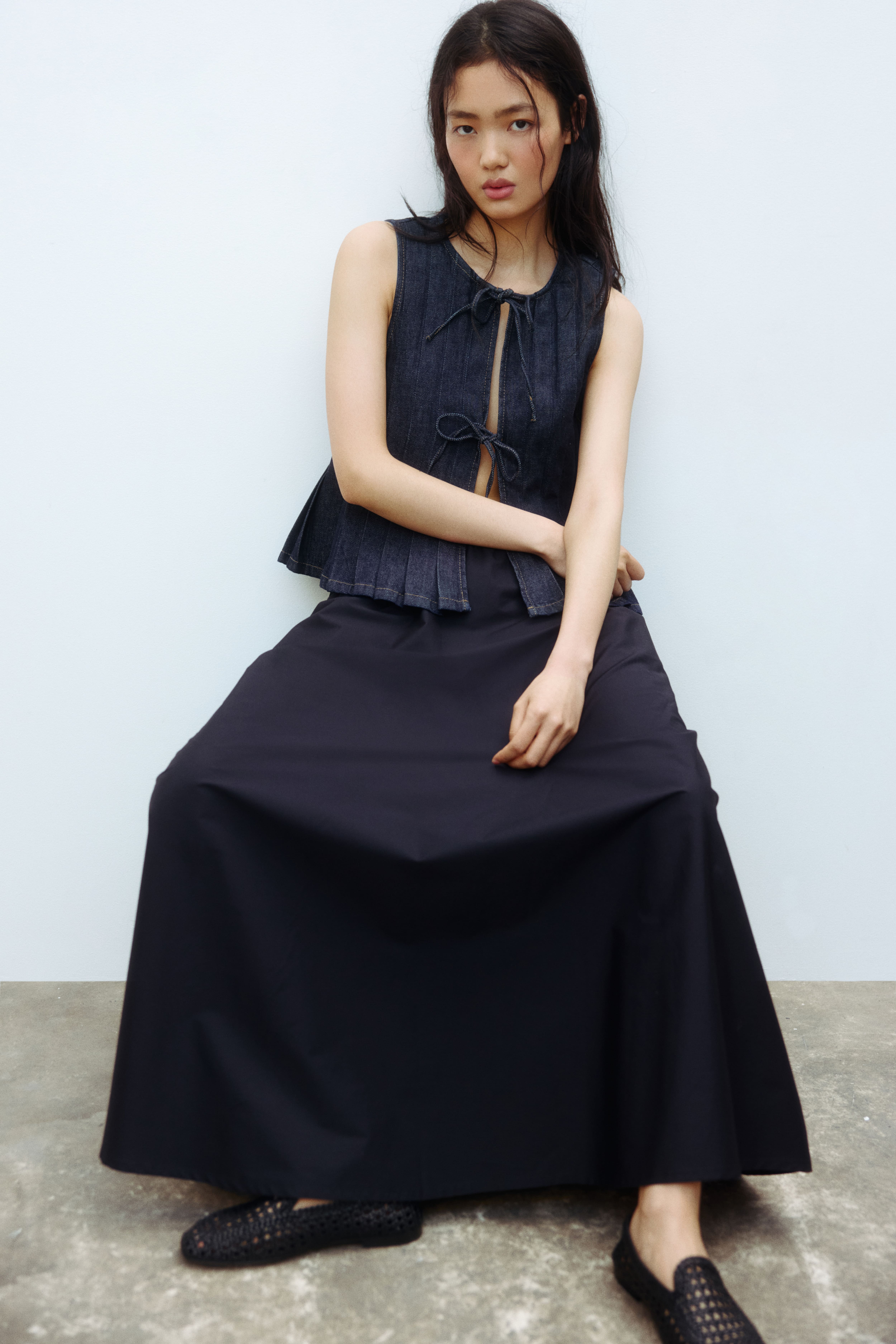 Tie-Detail Denim Vest