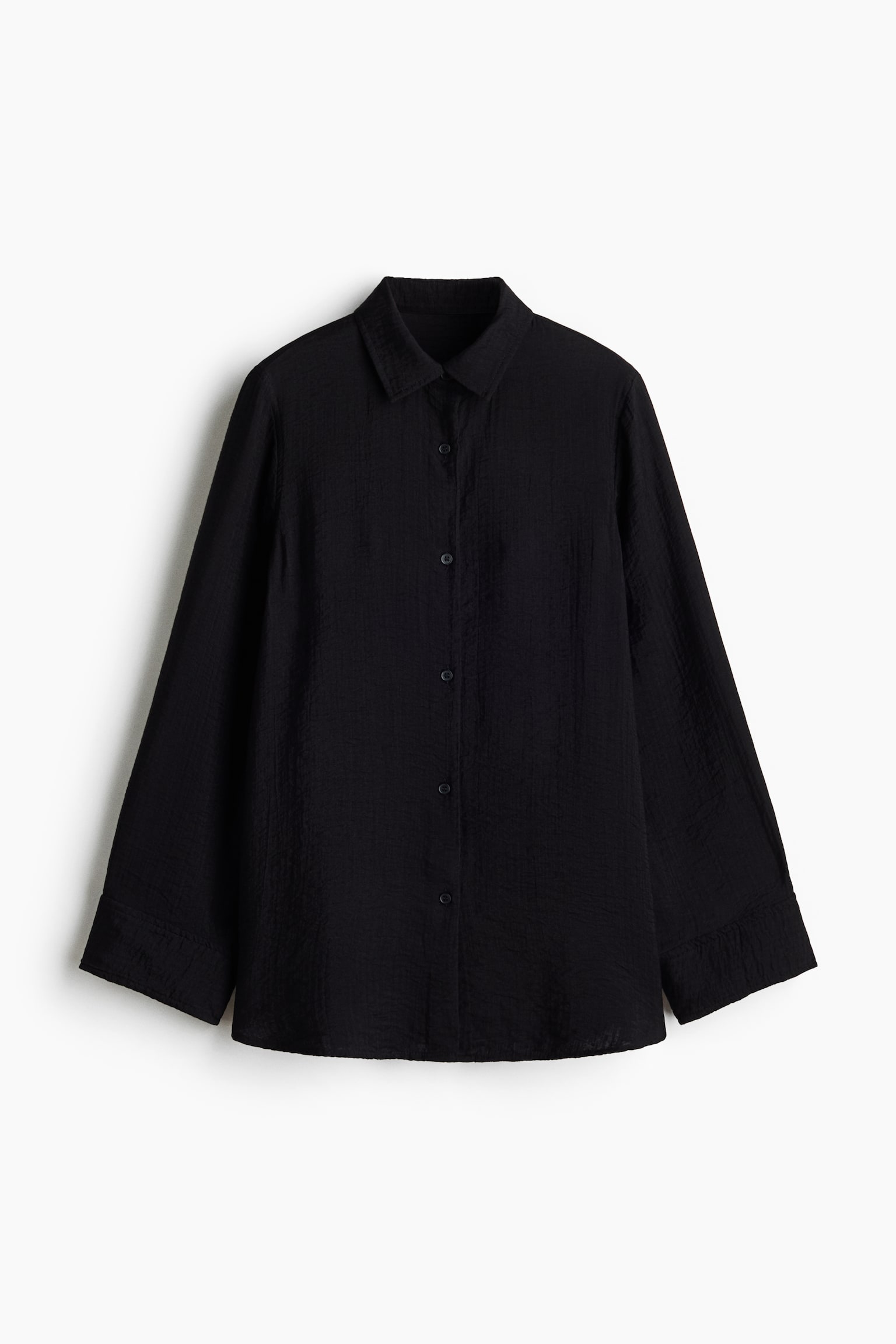Женская рубашка H&M Crinkled Viscose-Blend, цвет: Чёрный — фото 1