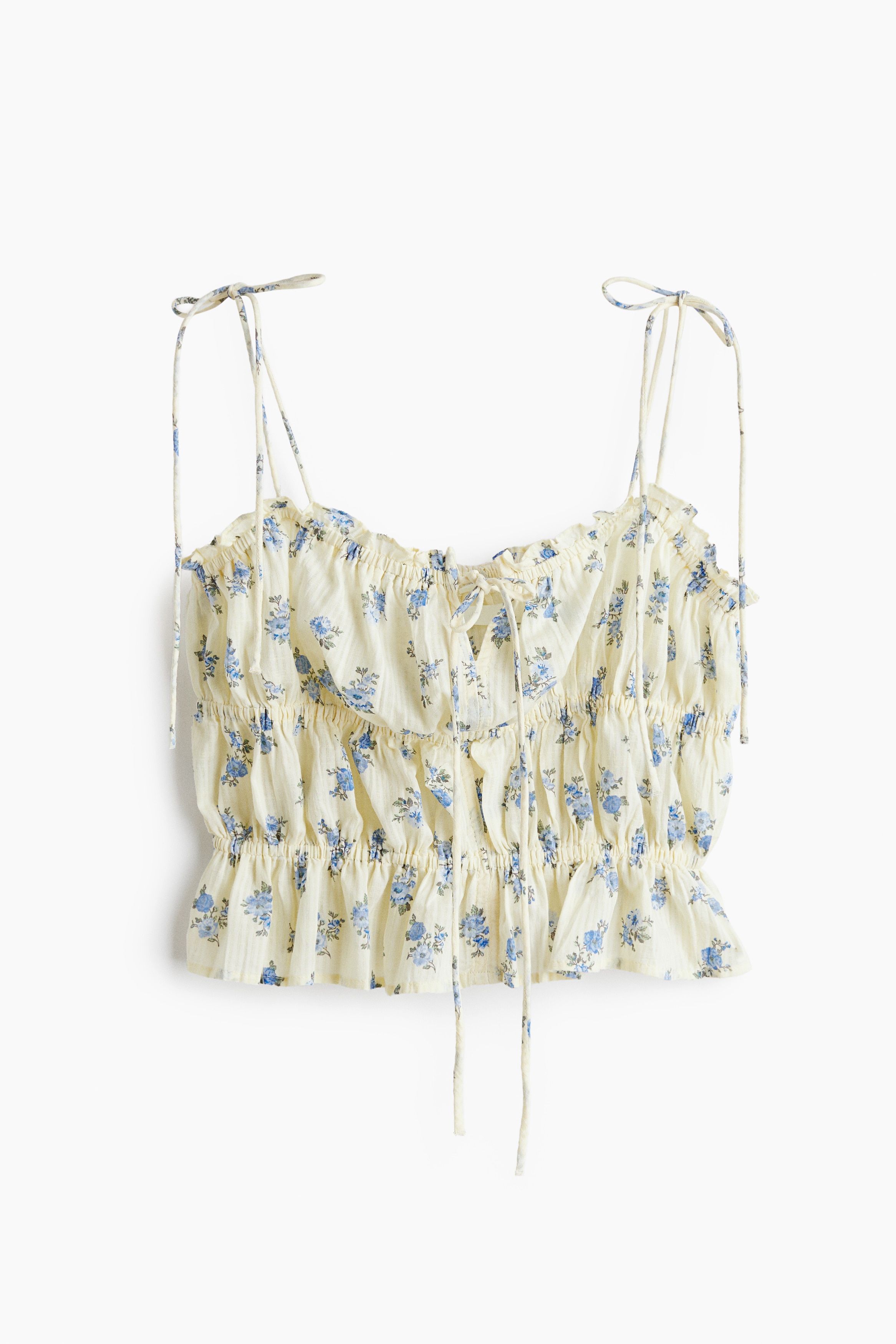 Tie-strap top - Light yellow/Floral/Ivory/Floral/Blue