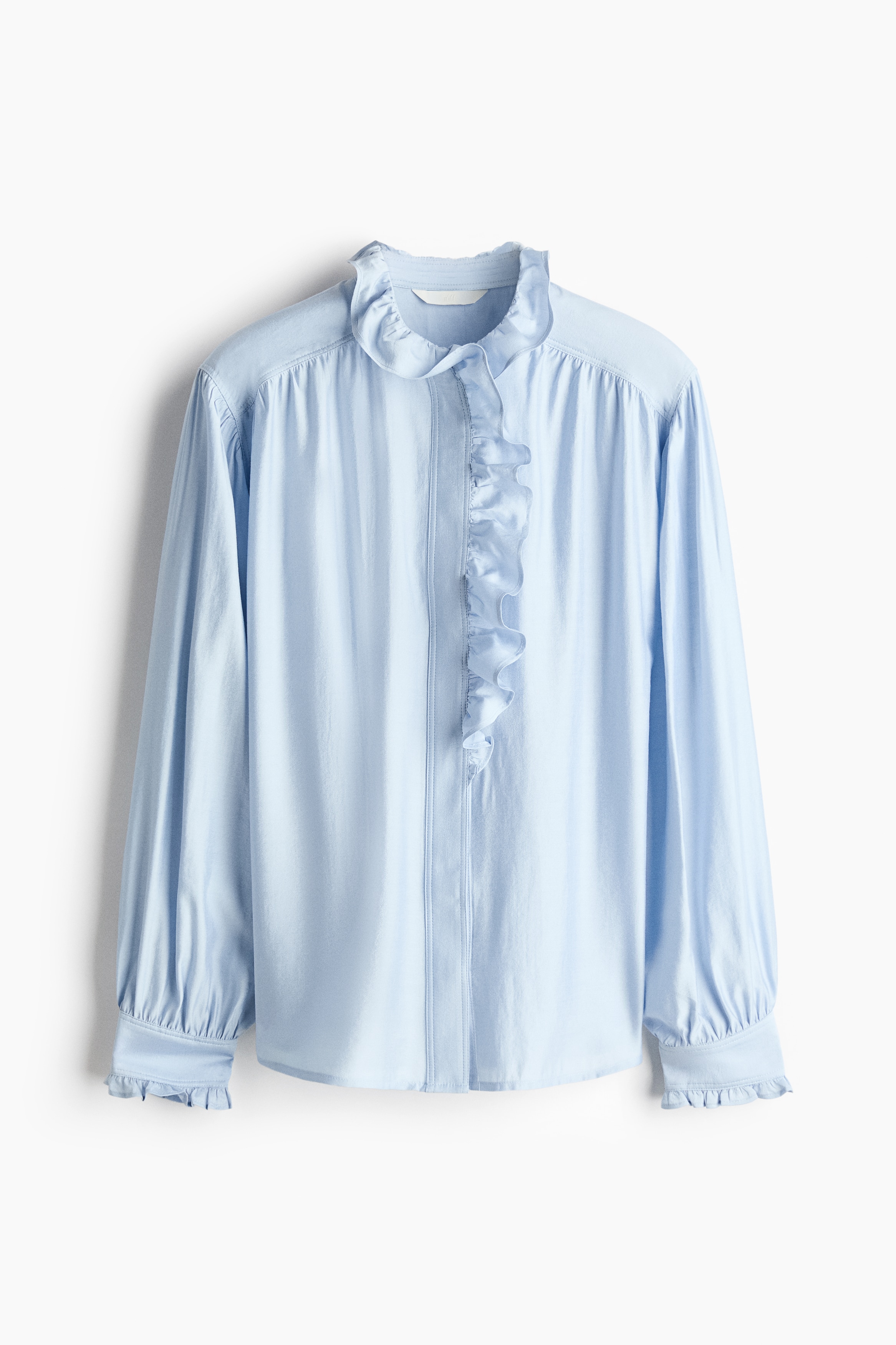 Ruffled Button-Front Blouse - Light blue/White