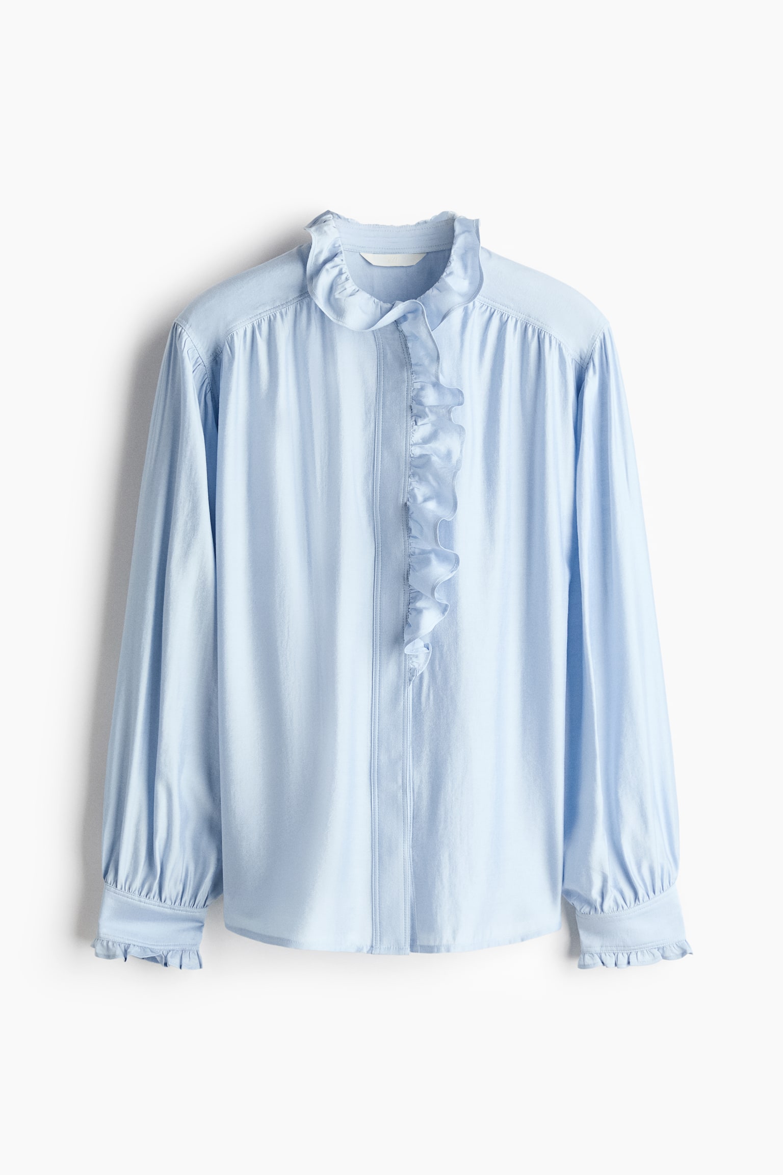 Ruffled button-front blouse - Light blue/White - 1