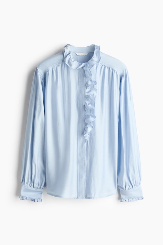 Женская блузка H&M Ruffled Button-Front Blouse, цвет: Светлый синий