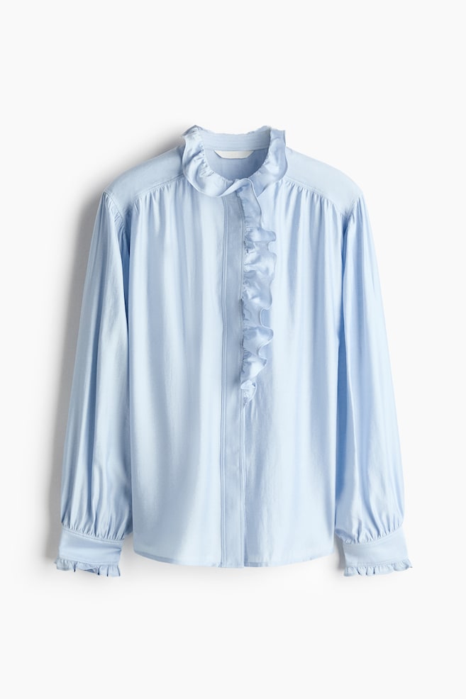 Ruffled Button-Front Blouse - Light blue/White - 1