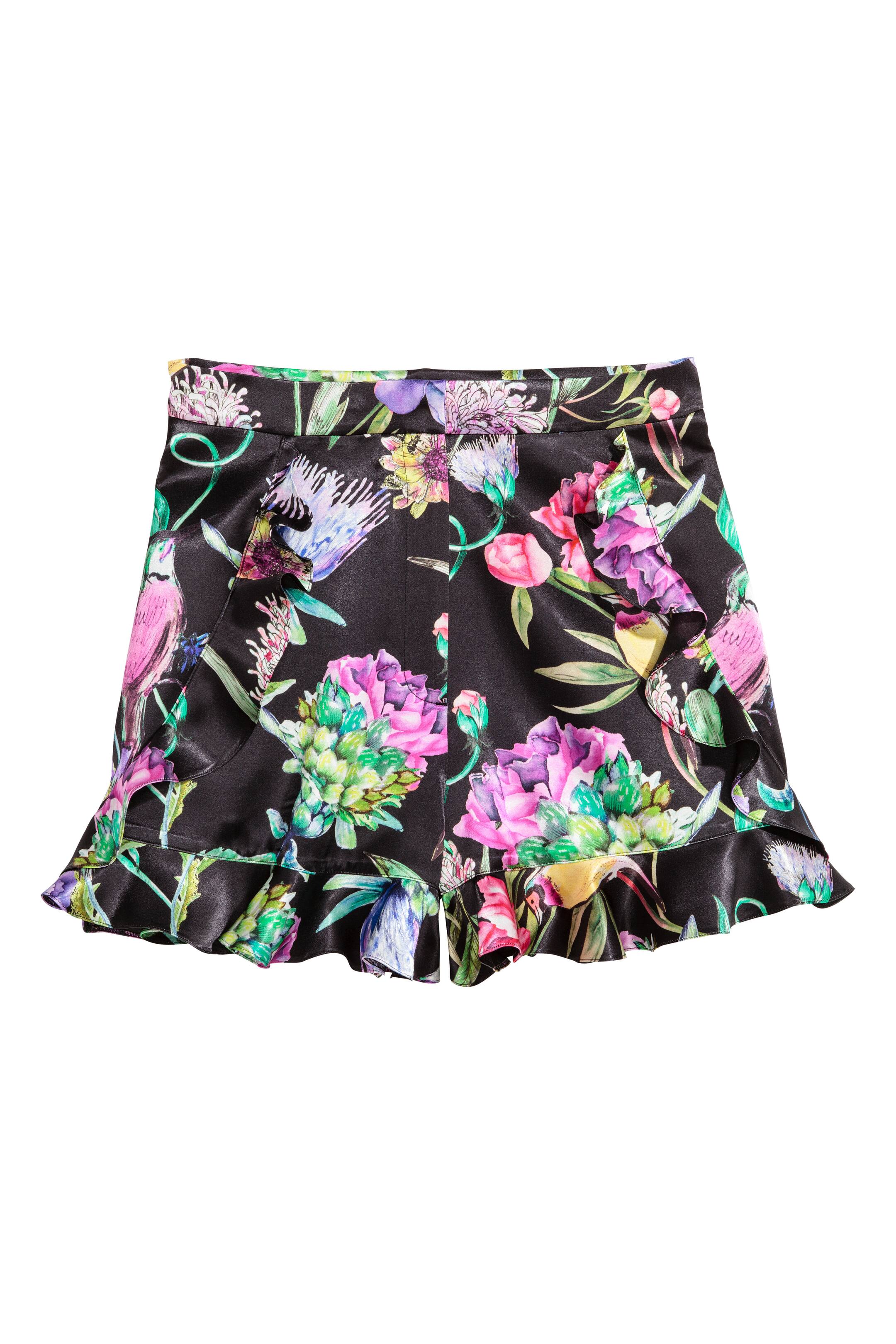 View larger image: Frilled satin shorts - Black/Floral - Ladies | H&M GB 1