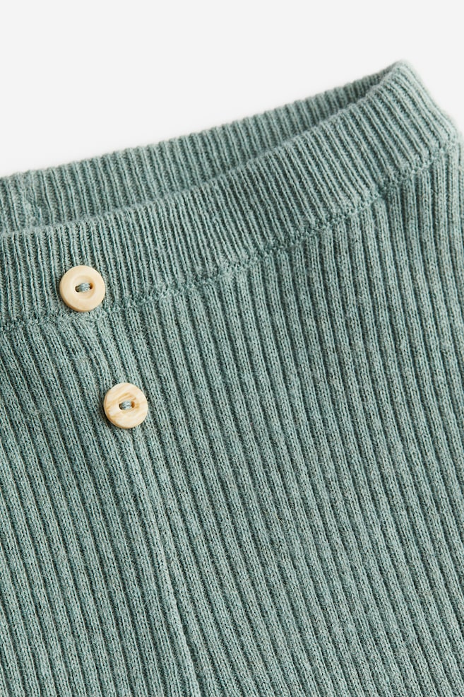 Rib-knit leggings - Green marl/Beige - 2