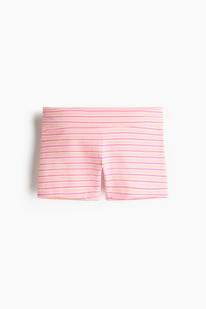 Foldover-Waist Cotton Hot Pants - Pink/striped/Dark brown/Pink - 1