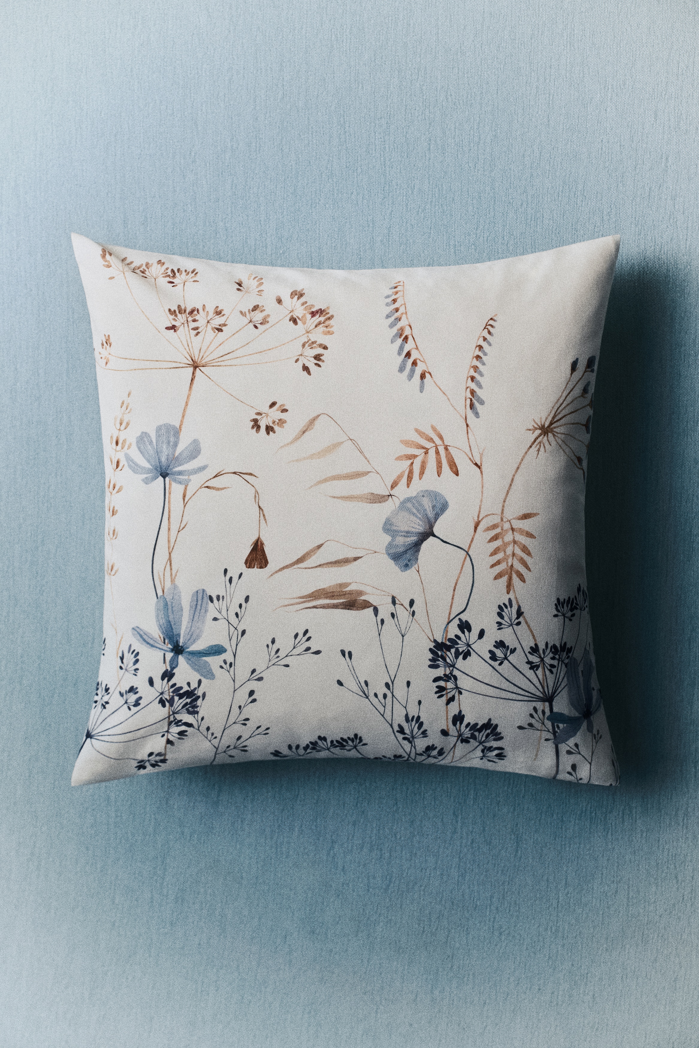 Printed Canvas Cushion Cover - White/floral/Dusty blue/floral