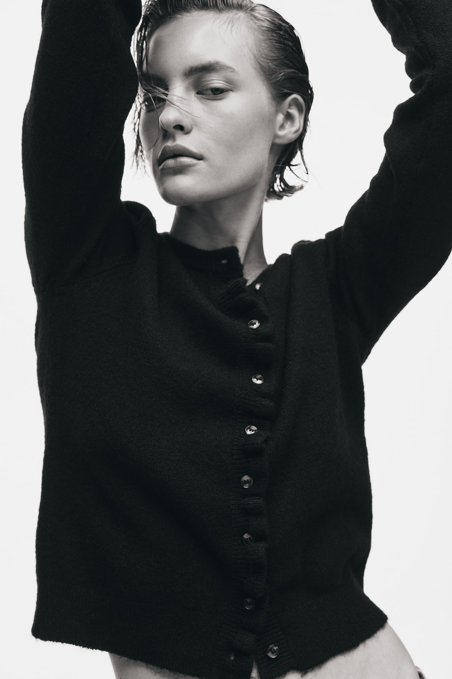 Frill-trimmed cardigan - Black - 1