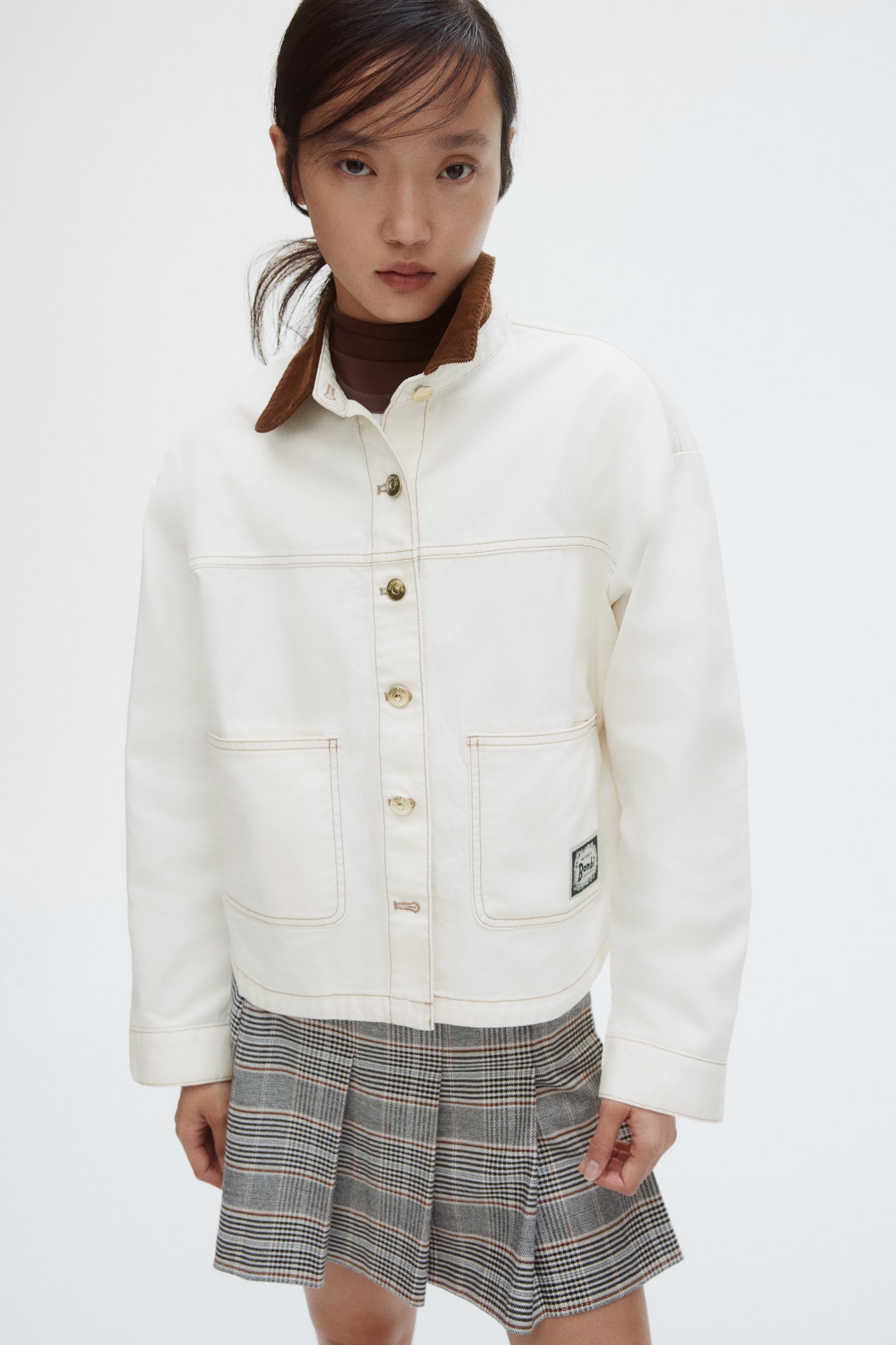 Áo khoác dệt chéo in hình - Màu kem/Nâu - 5