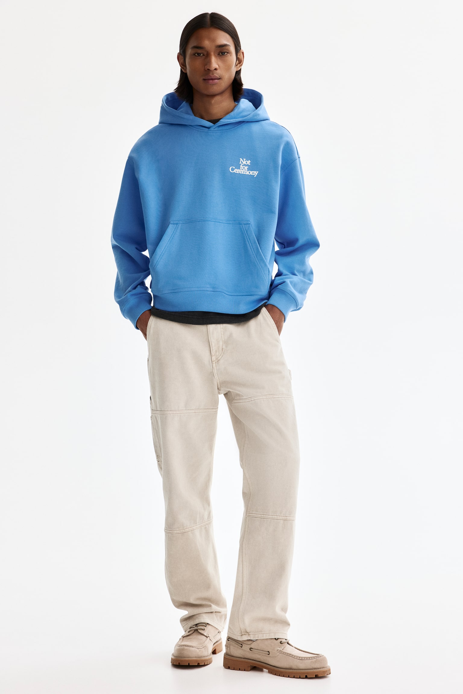 קפוצ'ון עם מוטיב Loose Fit - תכלת/Not for Ceremony - 4