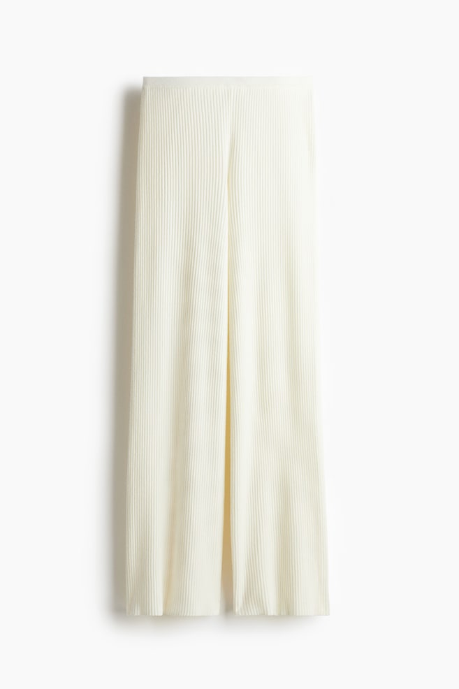 Pantalon en tricot côtelé - Crème - 1