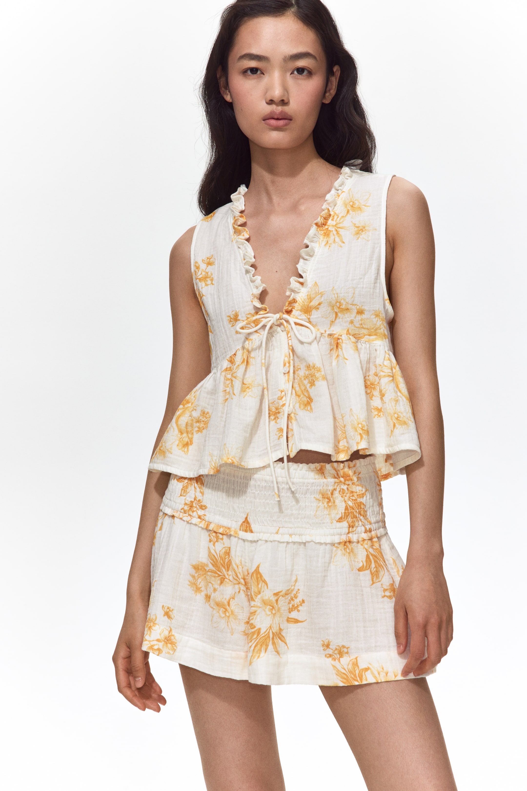 Smocked-Waist Mini Shorts