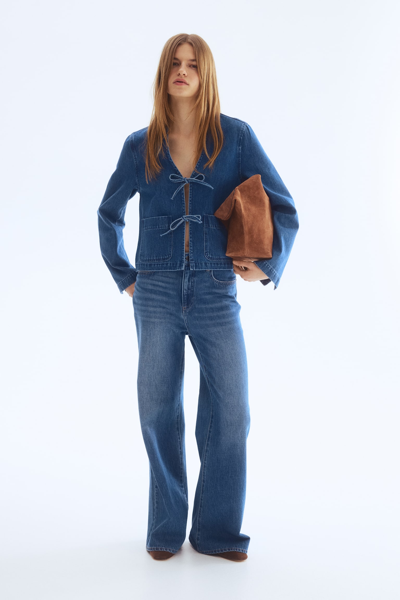 Tie-front denim jacket - Denim blue - 1