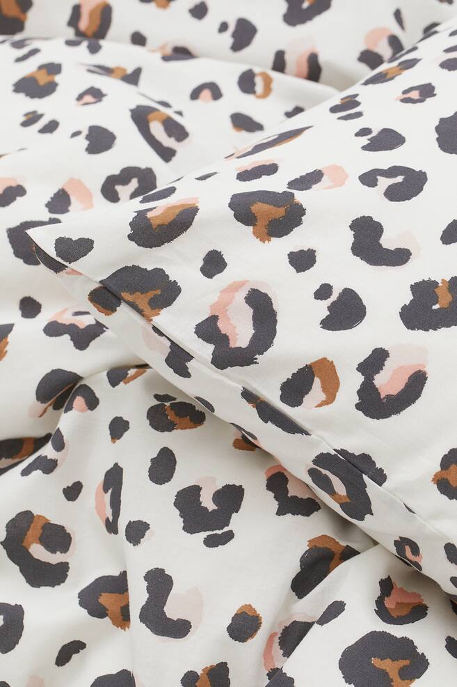 Cotton single duvet cover set - White/Leopard print - 2