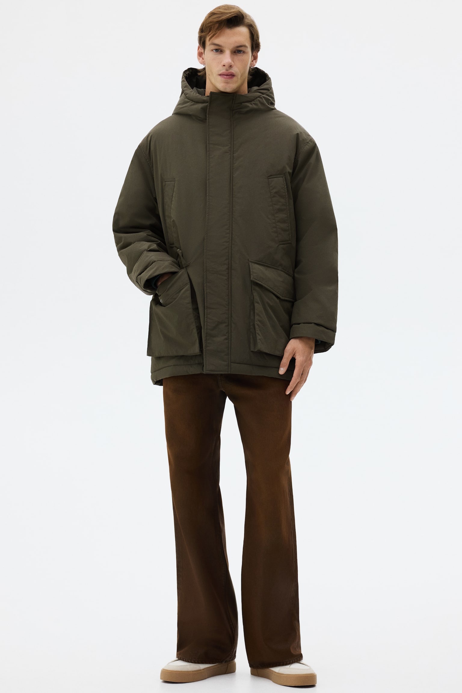 Water-repellent padded parka - Dark khaki green/Black - 1